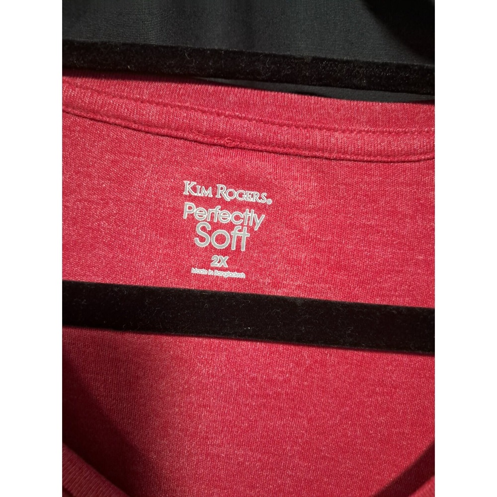 Kim Rogers Perfectly Soft Top, 2X, Red, 3/4 Sleeve, Red, 30" long - Picture 2 of 5
